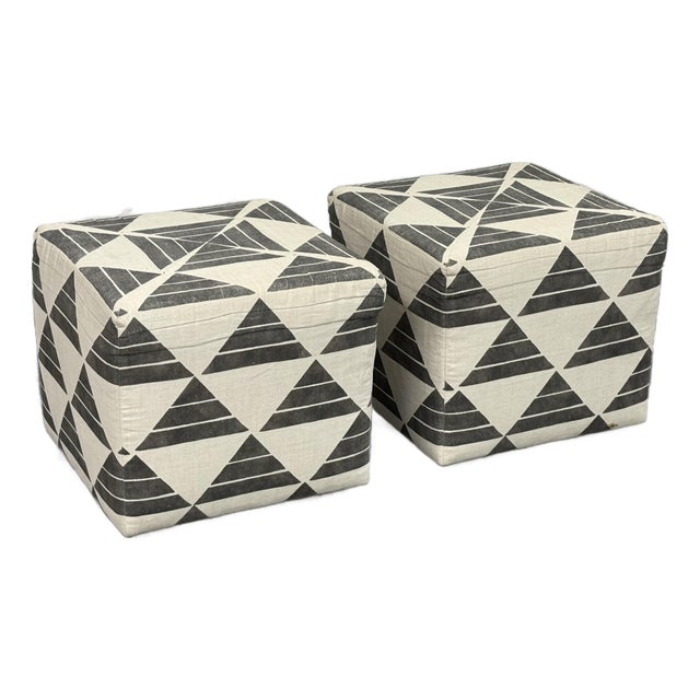 Custom Design Zak + Fox Fabric Cube Ottomans, Pair For Sale