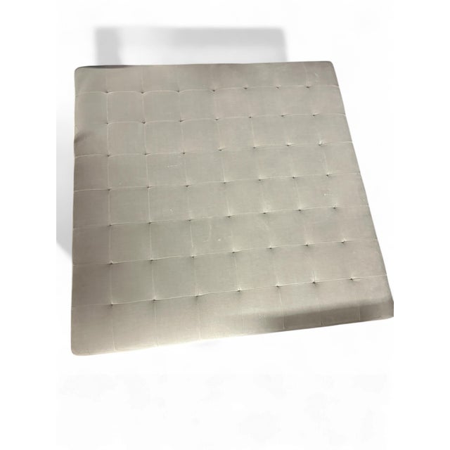 Oversized Square Tufted Ottoman in Light Grey Velvet With Solid Cast Steel Legs For Sale In New York - Image 6 of 7
