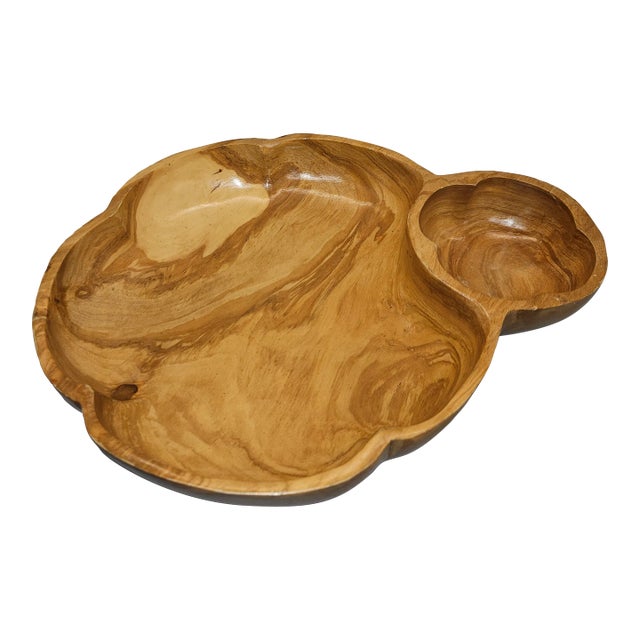 Vintage Rustic Teak Appetizer and Dip Bowl For Sale