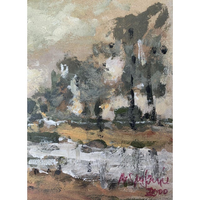 2000 - 2009 Magdalena Spasowicz, River Landscape, 1994, Oil on Cardboard For Sale - Image 5 of 6