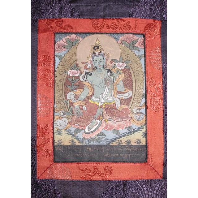 Antique Tibetan Green Tara Thangka, Qing Dynasty (18th–19th Century) For Sale In Palm Springs - Image 6 of 12