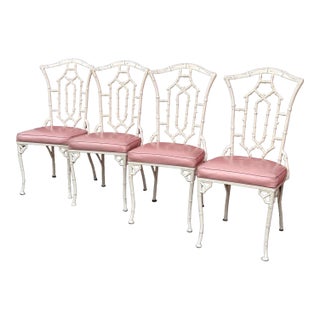 MCM Faux Bamboo Cast Aluminum Chair Set 4 For Sale