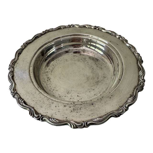 Vintage Oneida Usa Silver Plate Serving Bowl | Rococo Scroll Border | Ornate Wave Rim | American Silverplate | Centerpiece Bowl | Grand Millennial For Sale