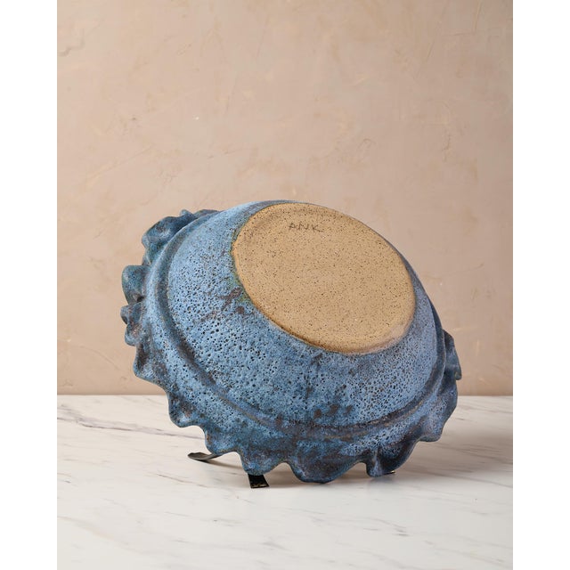 Organic Modern Decorative Bowl by Ank Studios in Textured Blue Ceramic For Sale - Image 11 of 12
