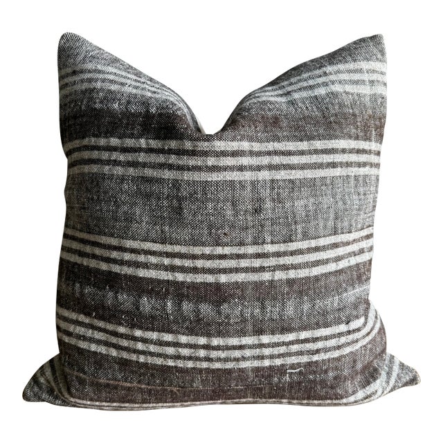 Vintage Rug Pillow Cover With Stripes For Sale