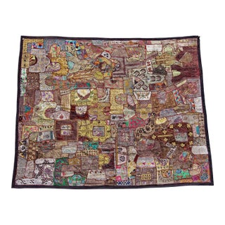 Indian Beaded & Embroidered Shisa Mosaic Textile Wall Hanging 8 Feet Long For Sale