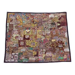 Indian Beaded & Embroidered Shisa Mosaic Textile Wall Hanging 8 Feet Long