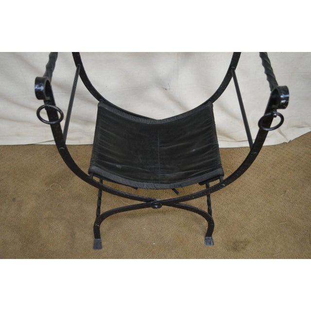 Antique Wrought Iron Savonarola X Form Arm Chair For Sale In Philadelphia - Image 6 of 13