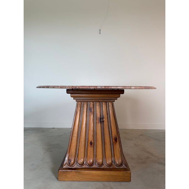 Wood Kreiss "Duchess" Marble + Sculptural Wood Pedestal Card Table Game Table Dining For Sale - Image 7 of 18
