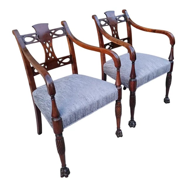 Brown Pair of Antique Regency Mahogany Armchairs For Sale - Image 8 of 10