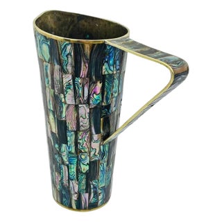 1960s Los Castillo Taxco Abalone Shell & Brass Pitcher, Mexican Modern For Sale