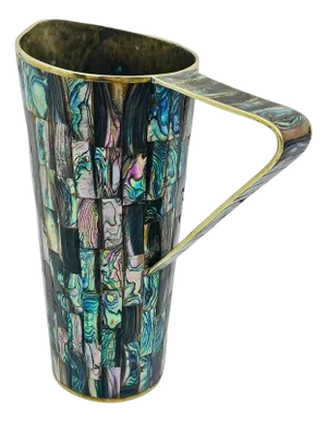 1960s Los Castillo Taxco Abalone Shell & Brass Pitcher, Mexican Modern