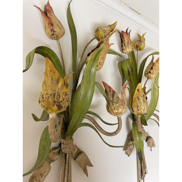 Folk Art A Pair of Mid 20th Century Tulip Wall Decor Items For Sale - Image 3 of 3