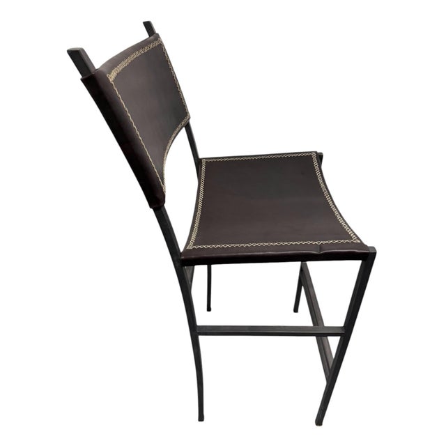 Early 21st Century Sol & Luna Brown Leather and Iron Bar Stool, Showroom Sample For Sale - Image 5 of 8