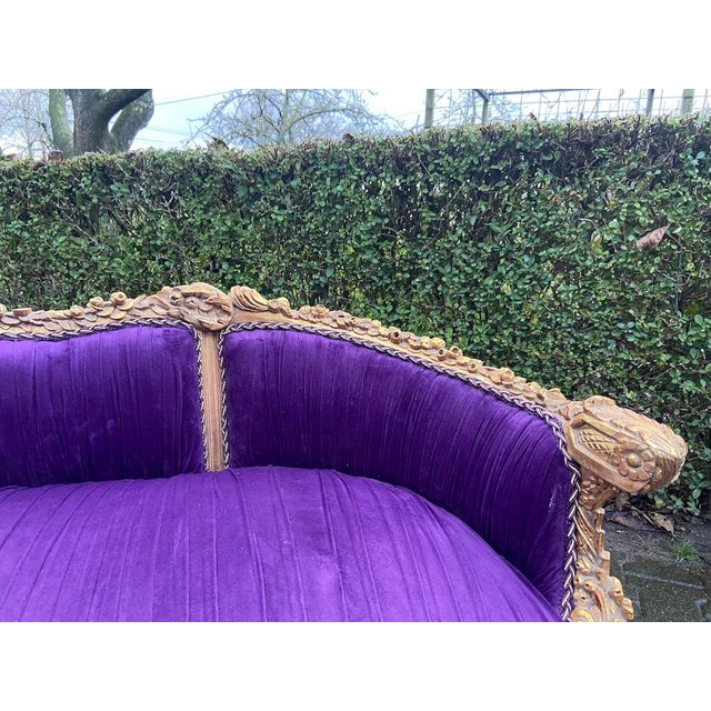Late 20th Century Late 20th C French Louis XVI Gold Beech Purple Velvet Settee For Sale - Image 5 of 12
