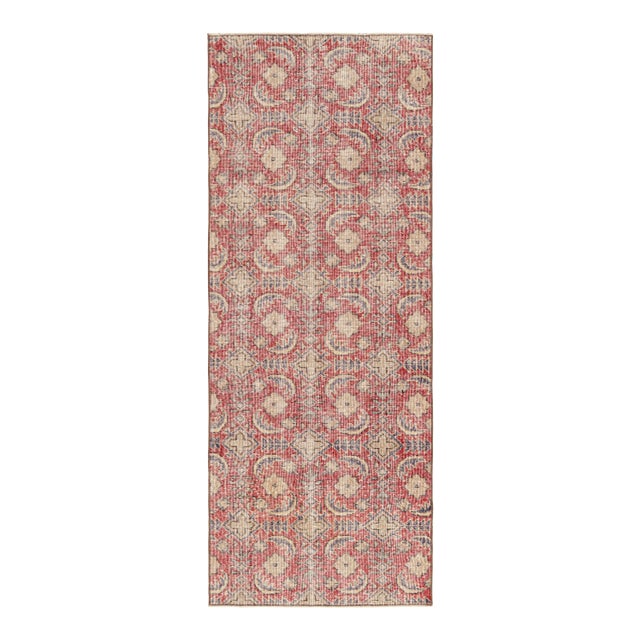 Vintage Zeki Müren Runner in Red, With Beige & Blue Patterns, From Rug & Kilim For Sale