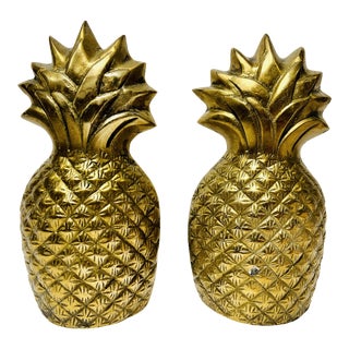 Vintage Pair of Solid Brass Pineapple Bookends For Sale