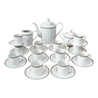 Navy Blue and Gold Porcelain Coffee Set, 1990s, Set of 26 For Sale
