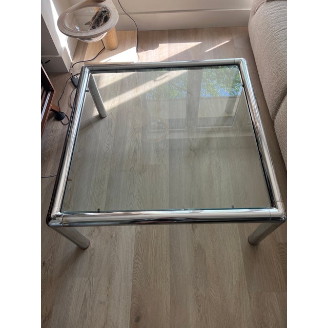 Postmodern Vintage 60’s John Mascherino Tubo Chrome and Glass Coffee Table For Sale - Image 3 of 9