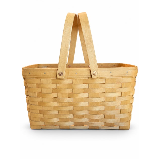 Camel Vintage Longaberger Medium Market Basket With Protector For Sale - Image 8 of 8
