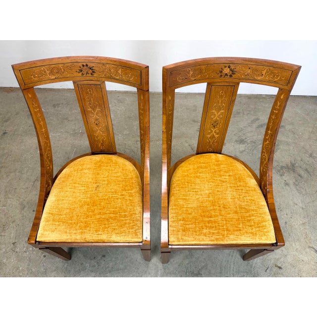 Antique 19th Century Inlaid French Empire Biedermeier Gondola Style Side Chairs For Sale In New York - Image 6 of 12