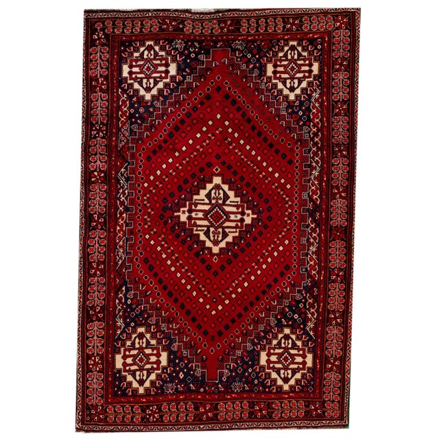Vintage Persian Shiraz Handmade Red Tribal Wool Rug For Sale - Image 9 of 9