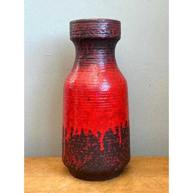 Mid 20th Century Vintage West German Red Drip Glaze Ceramic Vase For Sale - Image 5 of 13