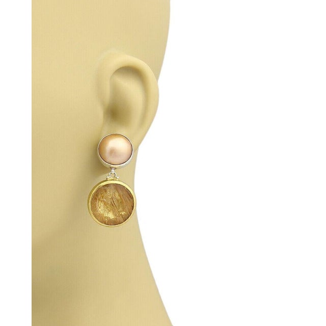 Contemporary Mid 20th Century Pair of Gurhan Red Agate Mabe Pearls Sterling Silver & 24k Overlay Gold Earrings For Sale - Image 3 of 7