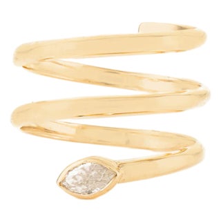 21st Century Insipired Diamond Snake Wrap Ring in 14k Gold in Bezel Set Size 7 For Sale