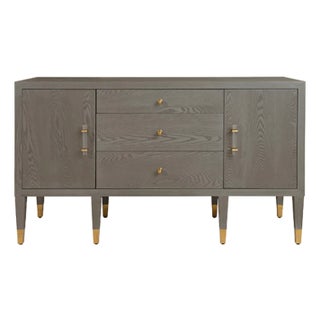 Matthew Izzo Home Amherst Smoke Grey Oak Two Door/Three Drawer Buffet With Acrylic and Brass Hardware For Sale
