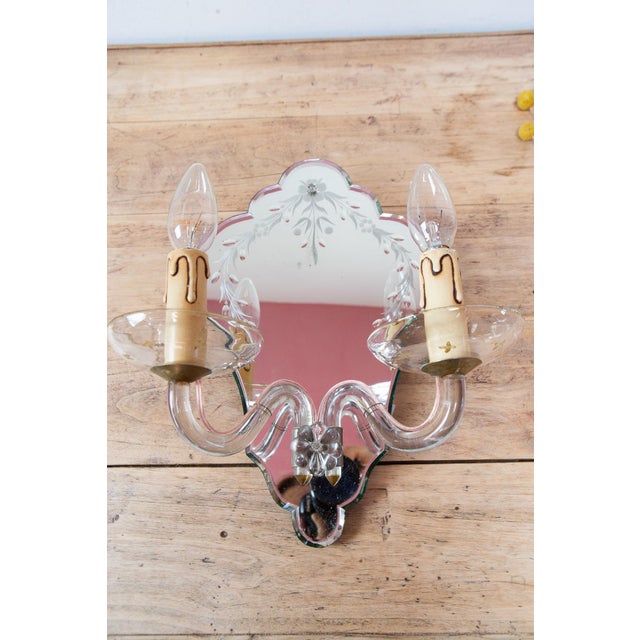Large Venetian-Style Mirror and Glass Wall Sconce, 1950s For Sale - Image 8 of 12