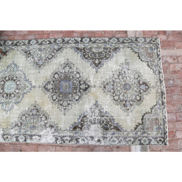 Rustic 1950's Vintage Turkish Hand-Knotted Distressed Runner Rug - 4′4″ × 12′ For Sale - Image 3 of 12