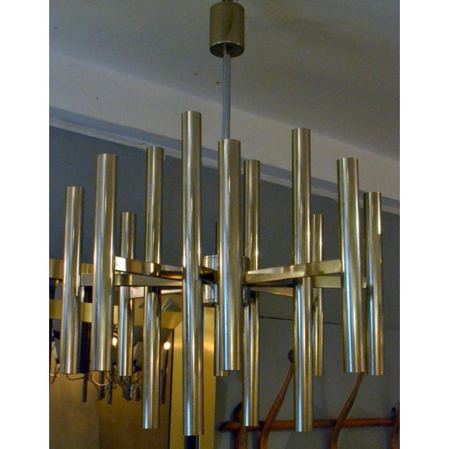 Minimal Chandelier in Nickel from Sciolari For Sale - Image 9 of 10