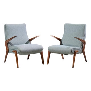 Osvaldo Borsani for Tecno Pk71 Mid Century Italian Walnut Lounge Chairs - Pair For Sale