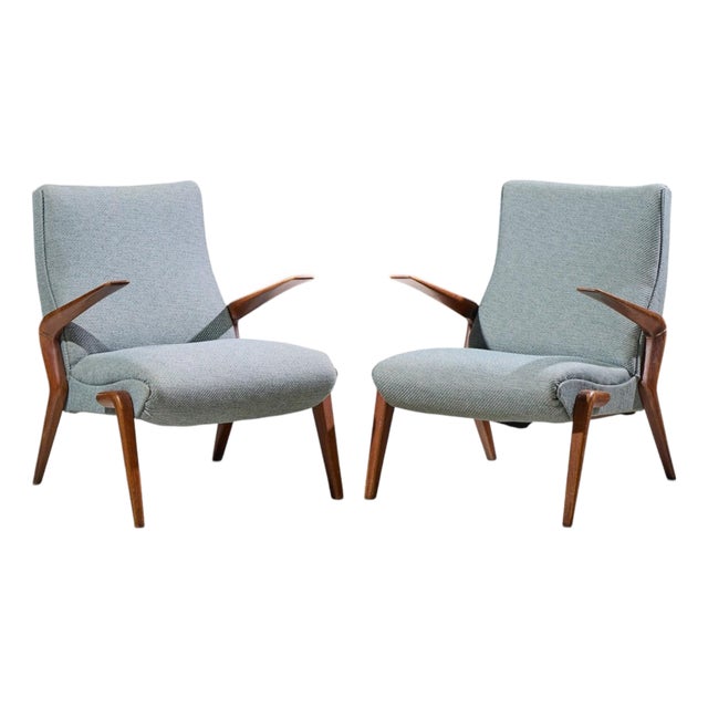 Osvaldo Borsani for Tecno Pk71 Mid Century Italian Walnut Lounge Chairs - Pair For Sale