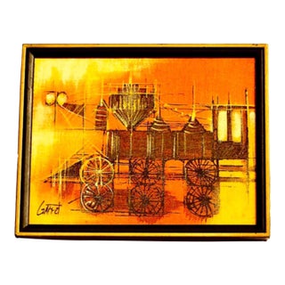Vintage Framed Oil Painting of Steam Engine Train For Sale