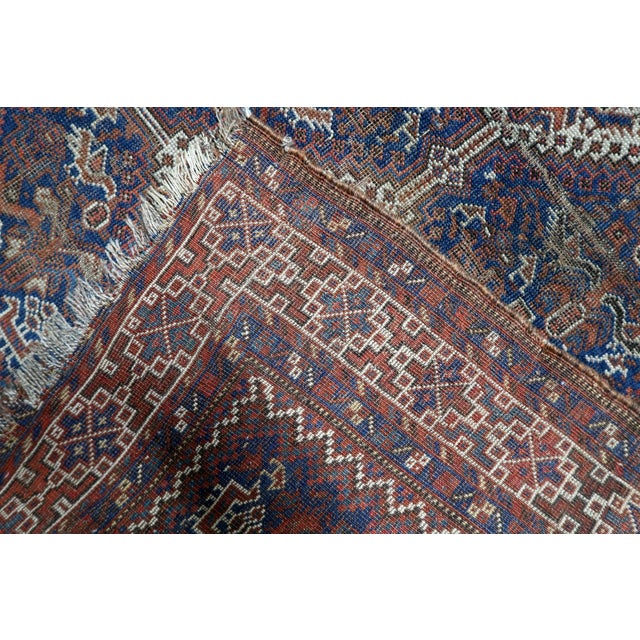 Antique 1880s Persian Khamseh Wool Rug, Distressed 3.6' x 4.8' This handmade antique Persian Khamseh rug from the 1880s...