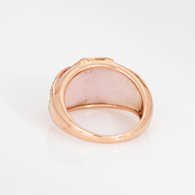 Early 21st Century Pink Opal Diamond Ring Sz 7 Estate 14k Rose Gold Wide Band Fine Jewelry For Sale - Image 5 of 7