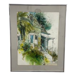 Marilyn Simandle Oldest House Framed Watercolor, Circa 1976 For Sale