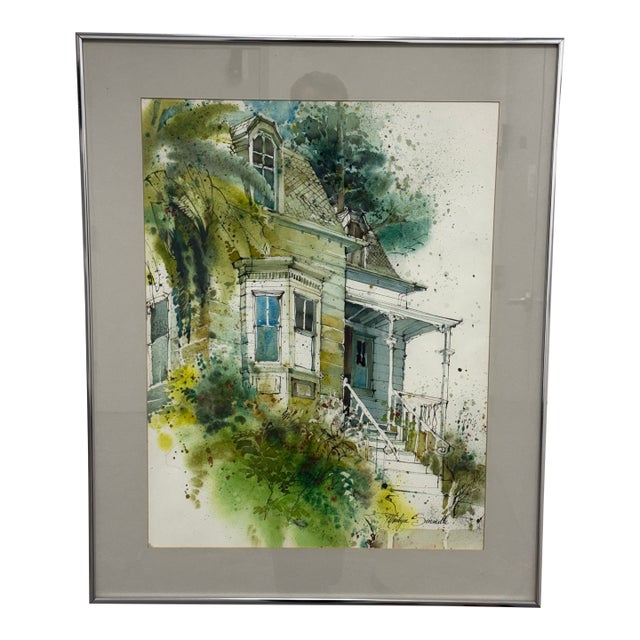 Marilyn Simandle Oldest House Framed Watercolor, Circa 1976 For Sale