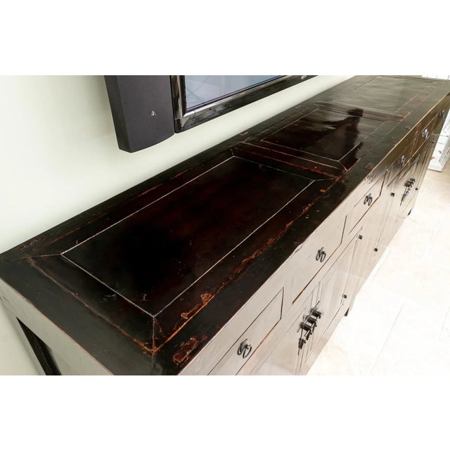 Metal Antique Chinese Monumental-Sized Black Lacquered Console Sideboard For Sale - Image 7 of 13