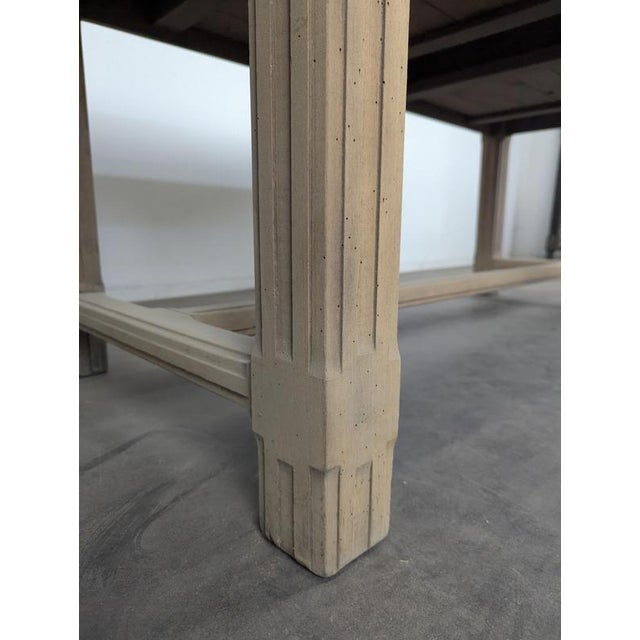 Ceramic Art Deco Farmhouse Table in Stripped Oak with Two Drawers and Fluted Legs, 1920s For Sale - Image 7 of 8