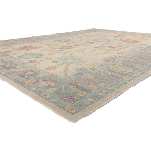 53607 Colorful Oushak Turkish Rug, 09'02 x 12'01. Bridgerton Regencycore meets modern style in this hand-knotted wool...