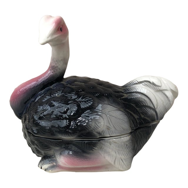 C.1950 Majolica Tureen Ostrich Caugant For Sale