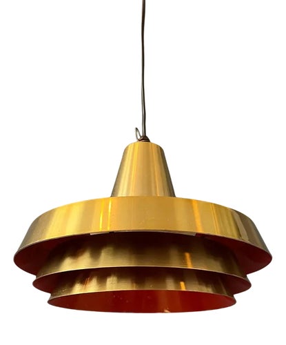 Mid-Century Danish Brass Pendant Lamp in Orange