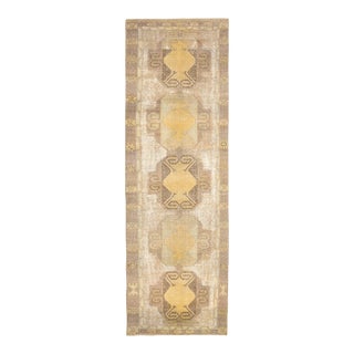 1970s Turkish Hand-Knotted Wool Cotton White Runner Rug For Sale