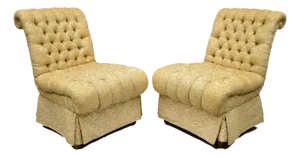 Early 20th Century Hollywood Regency French Style Rolled Back Tufted Slipper Lounge Chairs - Pair