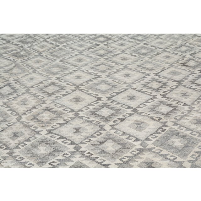 Native American Contemporary Afghan Navajo Style Flatweave Wool Rug, 11'5''x16'5'' For Sale - Image 3 of 6