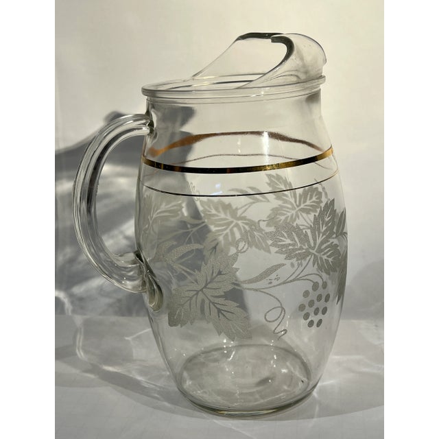 Bartlett Collins Etched Glass Pitcher Grape Leaves and Vines For Sale - Image 4 of 7