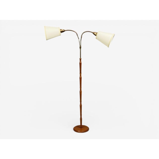 Swedish Modern, Adjustable Floor Lamp, Wood, Brass, Sweden, 1960s For Sale - Image 4 of 13